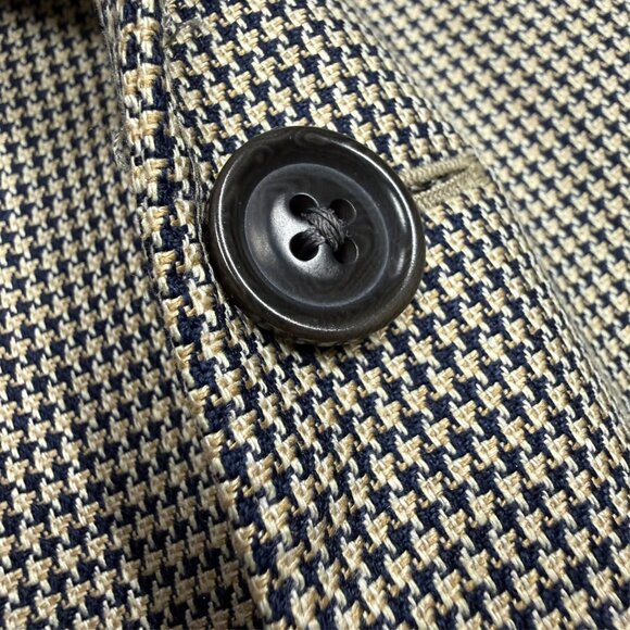 Vintage Samuelsohn Blazer Houndstooth Silk Wool Sport Coat Beige 46R - Picture 4 of 10